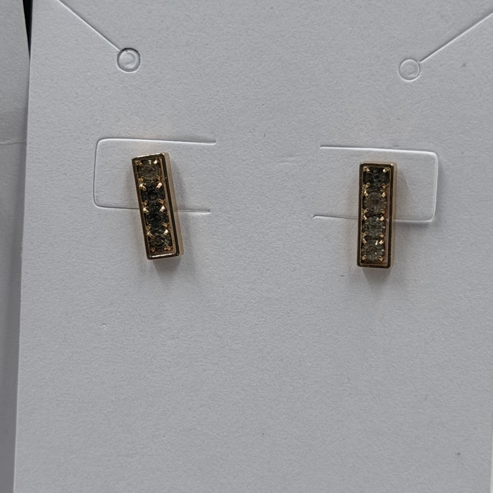 Gold Tone Stud Earring Set 3 Pairs Sand Dollar Black Enamel Crystal Bar Studs - Picture 4 of 6